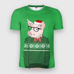Мужская спорт-футболка New Year: Hipster Piggy