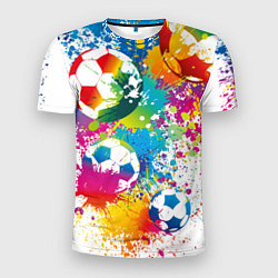 Мужская спорт-футболка Футбольные мячи - красочные брызги