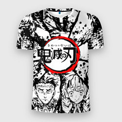 Мужская спорт-футболка Kimetsu no yaiba чернобелый аниме коллаж