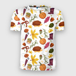 Мужская спорт-футболка Уют, ежи, листья и банка варенья