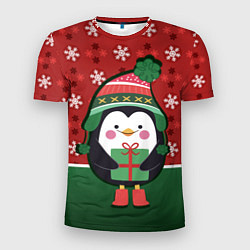 Футболка спортивная мужская Пингвин Новый год, цвет: 3D-принт