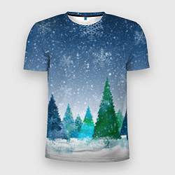 Мужская спорт-футболка Снежинки в лесу