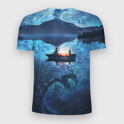 Мужская спорт-футболка Пара на лодке на озере ночью / 3D-принт – фото 2