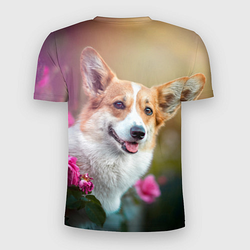 Мужская спорт-футболка Корги в розовом кусте / 3D-принт – фото 2