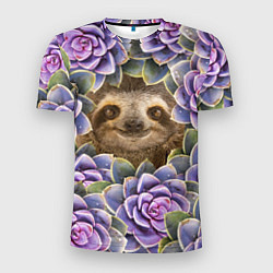 Мужская спорт-футболка Ленивец среди цветов
