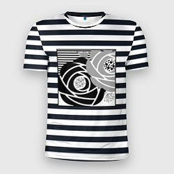 Мужская спорт-футболка Аппликация розы на полосатом