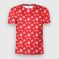 Мужская спорт-футболка Снежинки красный фон