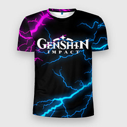 Футболка спортивная мужская GENSHIN IMPACT NEON FLASH НЕОНОВЫЕ РАЗРЯДЫ МОЛНИЙ, цвет: 3D-принт