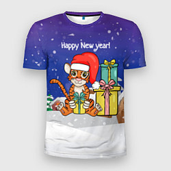 Мужская спорт-футболка Новый год 2022 - Тигр с подарками