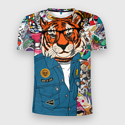 Мужская спорт-футболка Стикербомбинг с тигром