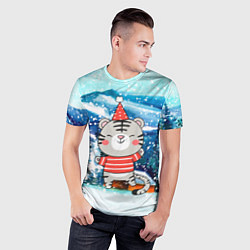 Футболка спортивная мужская Тигренок в заснеженную погоду, цвет: 3D-принт — фото 2
