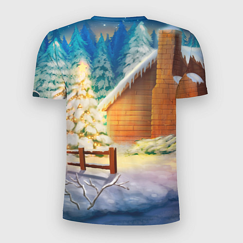 Мужская спорт-футболка Тигренок на фоне зимнего дома / 3D-принт – фото 2