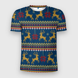 Мужская спорт-футболка Новогодний свитер c оленями 3