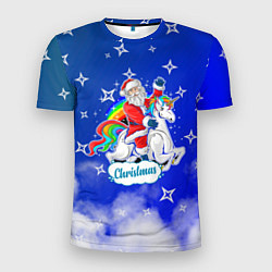 Мужская спорт-футболка Новогодний Санта с Единорогом