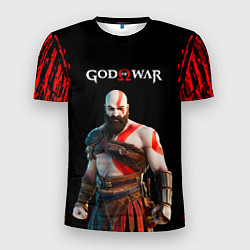 Мужская спорт-футболка God of War красные разводы