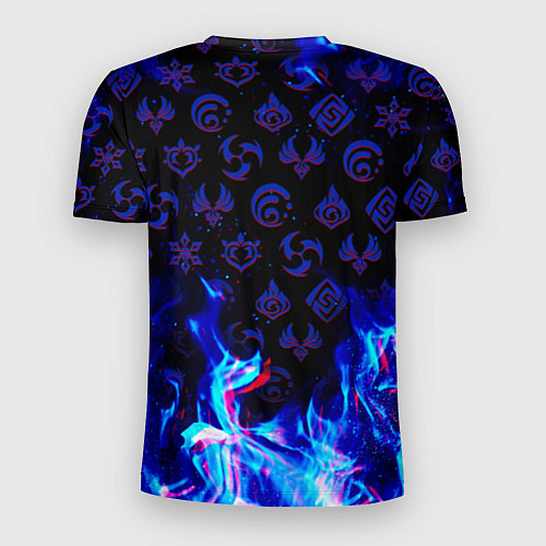 Мужская спорт-футболка ШЕНЬ ХЭ ГЕНШИН ИМПАКТ ГЕРОИНЯ НЕОНОЫЙ ОГОНЬ / 3D-принт – фото 2