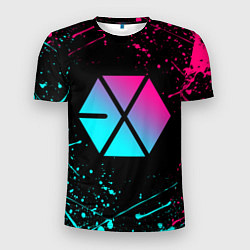 Мужская спорт-футболка EXO BAND NEON LOGO НЕОНОВЫЕ БРЫЗГИ КРАСОК