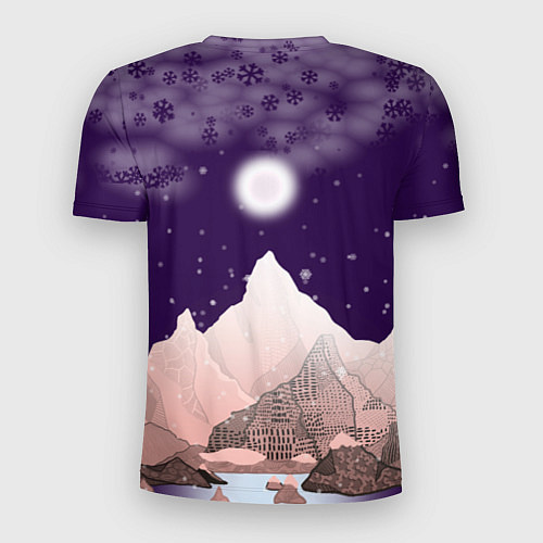 Мужская спорт-футболка Зимнее лунное небо в горах со снегопадом / 3D-принт – фото 2