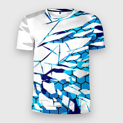 Мужская спорт-футболка 3D ВЗРЫВ ПЛИТ Белые и синие осколки
