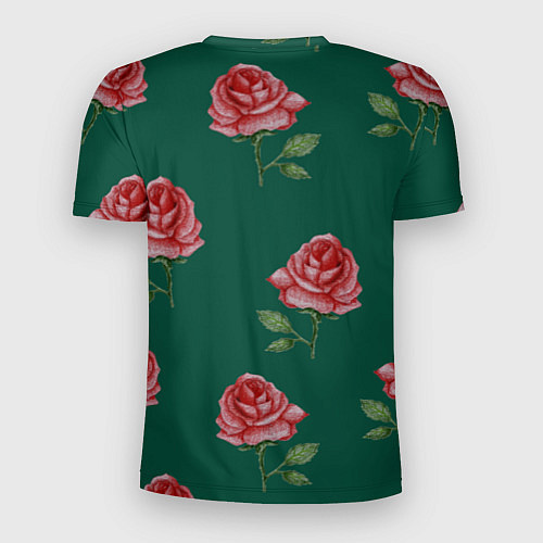 Мужская спорт-футболка Ярко красные розы на темно-зеленом фоне / 3D-принт – фото 2