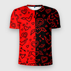 Мужская спорт-футболка Черно-Красные сердца с крылышками