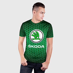 Футболка спортивная мужская Skoda - Неоновые соты, цвет: 3D-принт — фото 2