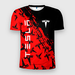 Мужская спорт-футболка Tesla red pattern