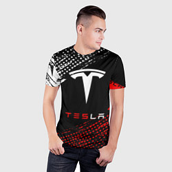 Футболка спортивная мужская Tesla - Logo Pattern, цвет: 3D-принт — фото 2