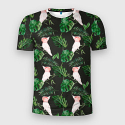 Мужская спорт-футболка Белые попугаи и листья