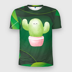 Мужская спорт-футболка Зеленый милый кактус