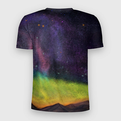 Мужская спорт-футболка Горный пейзаж со звёздным небом и северным сиянием / 3D-принт – фото 2