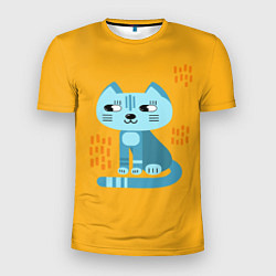 Мужская спорт-футболка Очаровательный котик в плоском стиле в ярких цвета