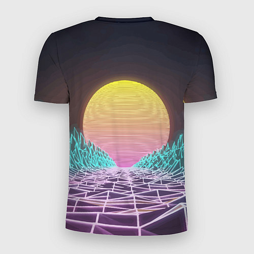Мужская спорт-футболка Vaporwave Закат солнца в горах Neon / 3D-принт – фото 2