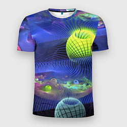 Мужская спорт-футболка Геометрический фрактальный неоновый паттерн Geomet