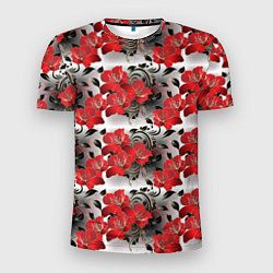 Мужская спорт-футболка Красные абстрактные цветы