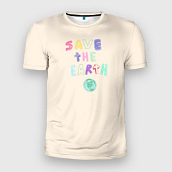 Футболка спортивная мужская Save the earth на бежевом фоне, цвет: 3D-принт