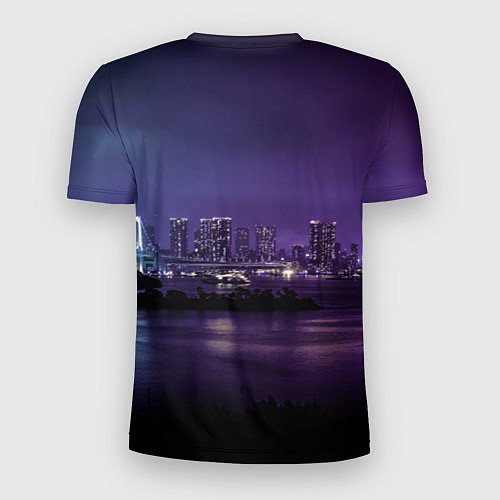 Мужская спорт-футболка Неоновый город с рекой - Фиолетовый / 3D-принт – фото 2