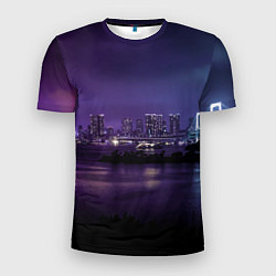 Футболка спортивная мужская Неоновый город с рекой - Фиолетовый, цвет: 3D-принт