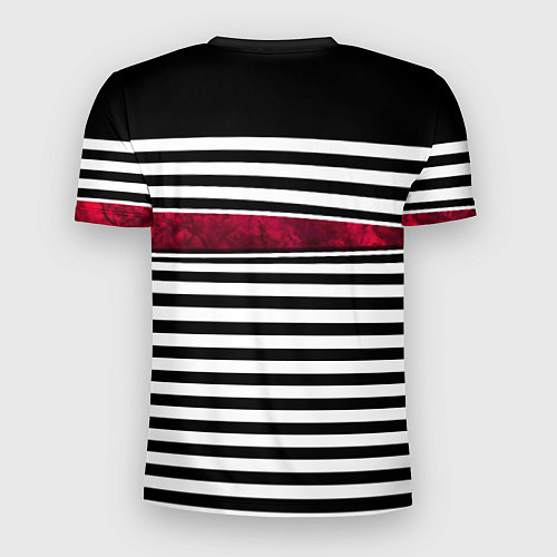 Мужская спорт-футболка Полосатый современный черно-белый с красной вставк / 3D-принт – фото 2