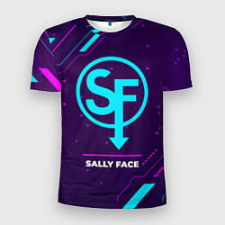 Футболка спортивная мужская Символ Sally Face в неоновых цветах на темном фоне, цвет: 3D-принт