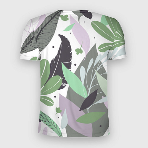 Мужская спорт-футболка Зелёные, серые, голубые, сиреневые листья на белом / 3D-принт – фото 2