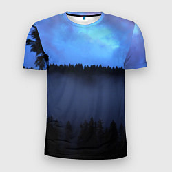 Мужская спорт-футболка Неоновое небо над лесом