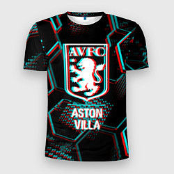 Мужская спорт-футболка Aston Villa FC в стиле Glitch на темном фоне