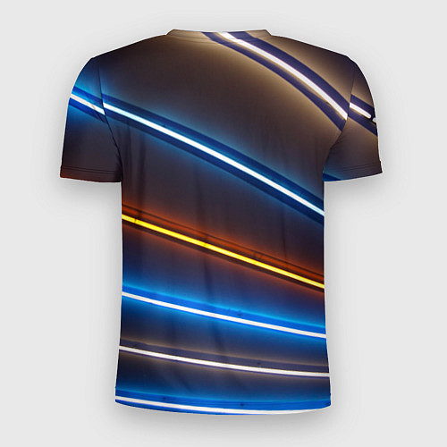 Мужская спорт-футболка Неоновые фонари на линиях - Голубой и оранжевый / 3D-принт – фото 2