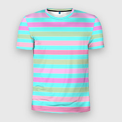 Футболка спортивная мужская Pink turquoise stripes horizontal Полосатый узор, цвет: 3D-принт