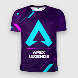 Футболка спортивная мужская Символ Apex Legends в неоновых цветах на темном фо, цвет: 3D-принт