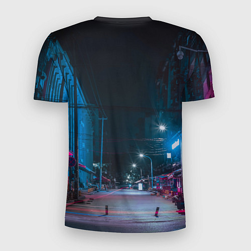 Мужская спорт-футболка Неоновая пустая улица города - Синий / 3D-принт – фото 2