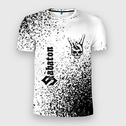 Мужская спорт-футболка Sabaton и рок символ на светлом фоне