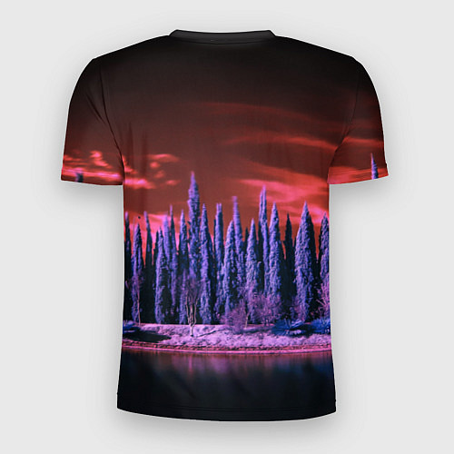 Мужская спорт-футболка Абстрактный фиолетовый лес и тёмная река / 3D-принт – фото 2