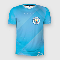 Мужская спорт-футболка Manchester city Голубая абстракция